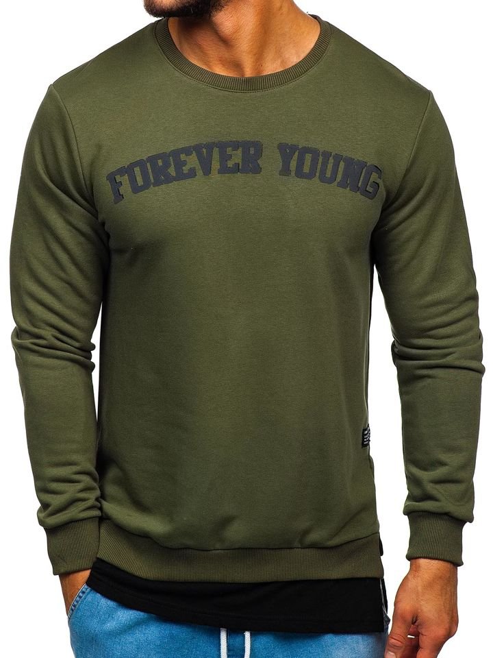 Bluză bărbați cu imprimeu FOREVER YOUNG kaki Bolf 11116