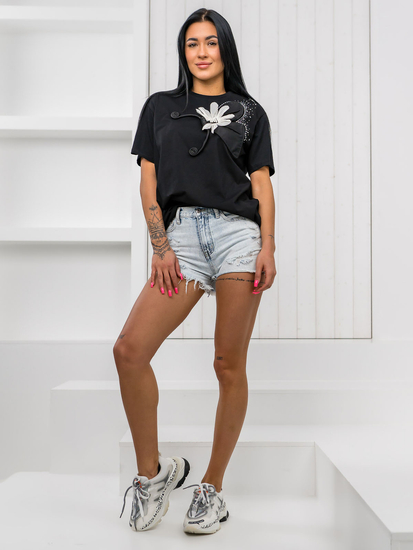 Tricou negru de dama cu aplicatie Bolf 96T633