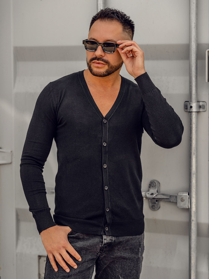 Cardigan negru pentru bărbați cu fermoar Bolf YY06A