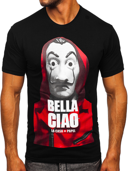 Tricou negru cu imprimeu Bolf 192410