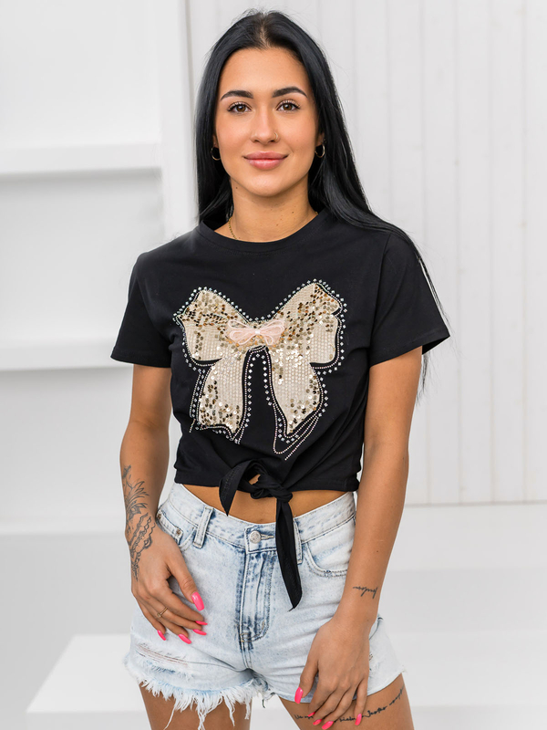 Tricou negru de dama cu aplicatie Bolf 96T612