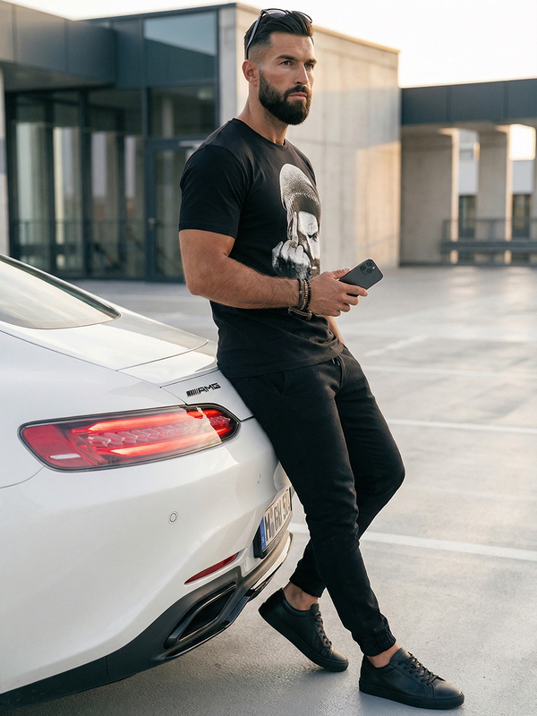 Tricou negru cu imprimeu Bolf 142175A