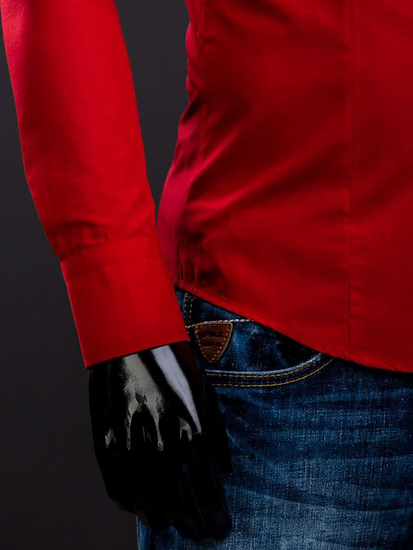 Cămașă elegantă bărbătească roșie cu mâneci lungi Bolf 1703A