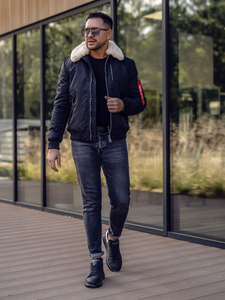 Geacă pilot bărbați neagră Bolf EX1787