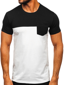 Tricou alb-negru cu buzunar Bolf 8T91