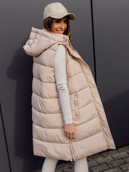 Vestă lungă bej oversize mătlăsată dame Bolf 81276