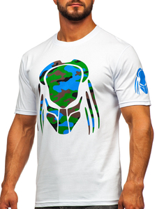 Maiou alb bărbătesc din bumbac cu imprimeu simplu Bolf 1205