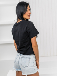 Tricou negru de dama cu aplicatie Bolf 97T2112