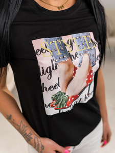 Tricou negru de dama cu imprimeu Bolf 95T2506