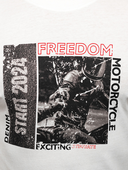 Tricou bărbătesc din bumbac alb cu imprimeu Bolf MPO3475