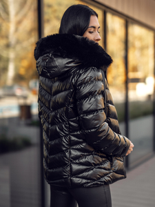 Jachetă de iarnă matlasată neagră pentru femei cu glugă Bolf 5M3138A