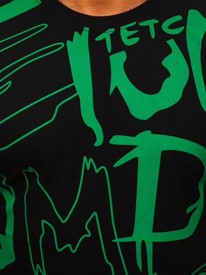 Tricou negru imprimat pentru bărbați din bumbac pentru bărbați Bolf KS1972