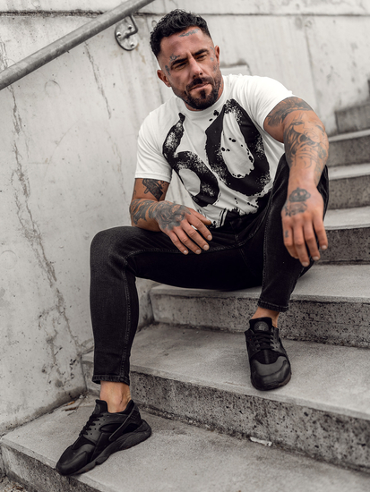 Tricou bărbătesc alb cu imprimeu Bolf 0303A