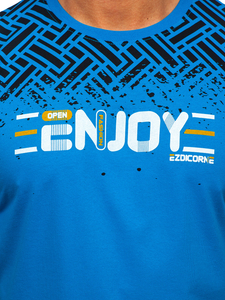 Tricou din bumbac cu imprimeu albastru-aprins Bolf 14720