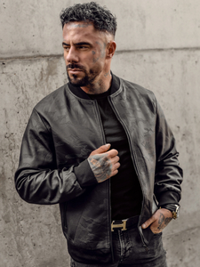 Geacă de piele bomber neagră Bolf 3A63A