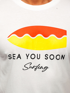 Tricou bărbătesc din bumbac alb cu imprimeu Bolf MPO3457