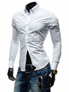 Cămașă elegantă pentru bărbat cu mâneca lungă albă Bolf 1703-1