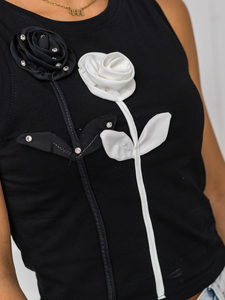 Tricou boxer de dama negru cu aplicatie Bolf 96T653