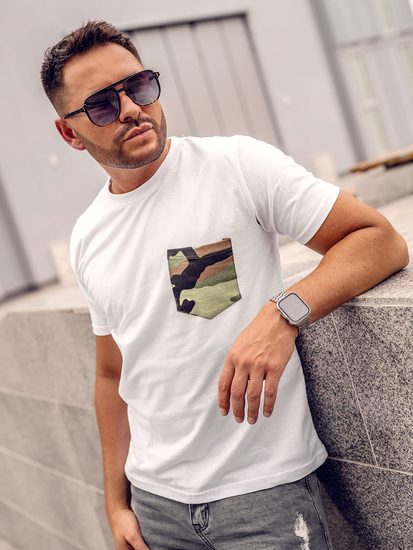 Tricou din bumbac alb cu imprimeu army Bolf 14507A