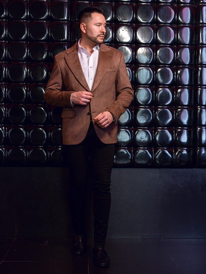 Sacou maro din catifea pentru bărbați Bolf 24410