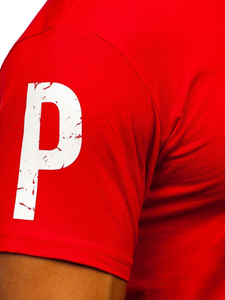 Tricou roșu imprimat din bumbac pentru bărbați Bolf 1180