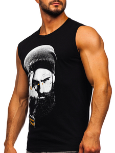Maiou negru tank top cu imprimeu Bolf 14812