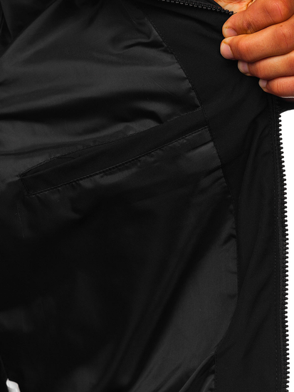 Geaca de iarna pentru barbati matlasata neagra cu imprimeu Bolf 31M5029