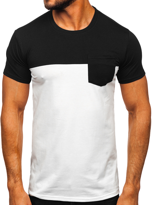 Tricou alb-negru cu buzunar Bolf 8T91