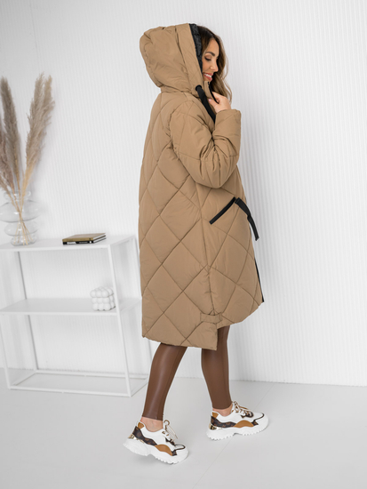 Geacă-palton lung de iarnă cu glugă camel dame Bolf 5M3168