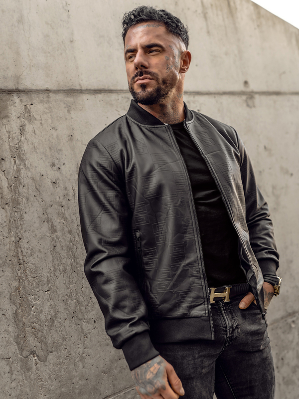 Geacă de piele bomber neagră Bolf 3A65A