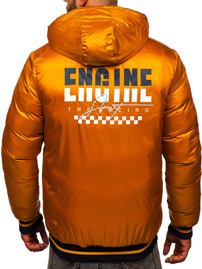 Geacă de iarnă cu două fețe bleumarin-camel matlasată Bolf 7417