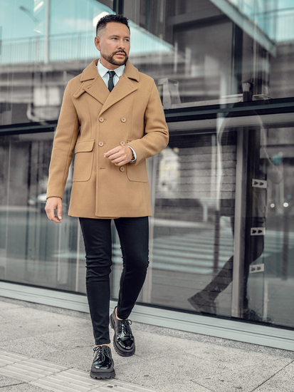 Scurt cu două rânduri de nasturi pentru bărbați Palton de iarnă Bonelley de culoarea cămilă 11Z8215A