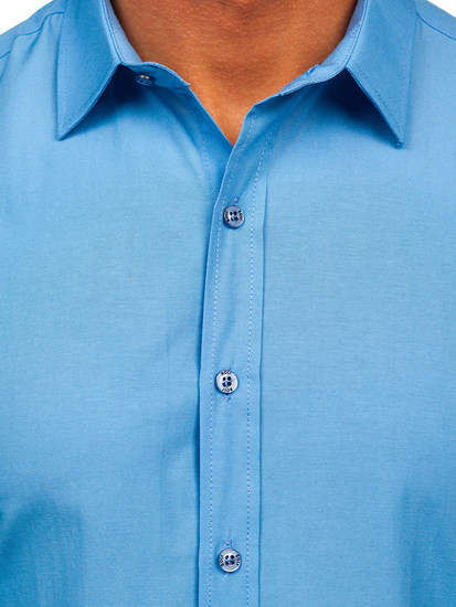 Cămașă elegantă bărbătească albastru deschis cu mâneci lungi Bolf 1703