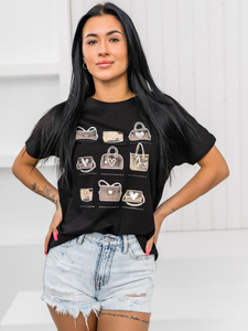 Tricou negru de dama cu imprimeu Bolf 95T2531