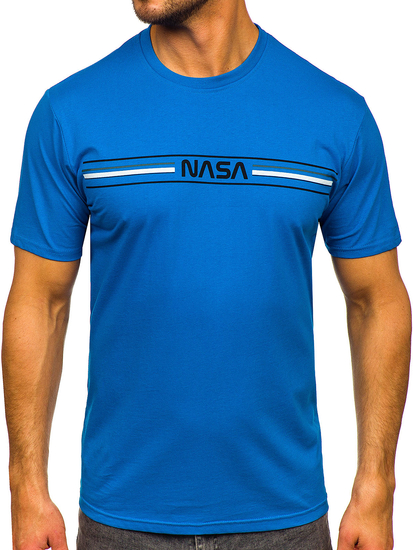 Tricou din bumbac cu imprimeu albastru-aprins Bolf 5052