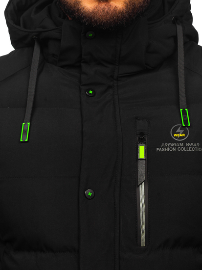 Geacă de iarnă lungă matlasată neagră Bolf 22M57