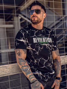 Tricou negru bărbătesc din bumbac cu imprimeu Bolf 14717A