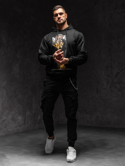 Hanorac negru cu imprimeu Bolf 6141