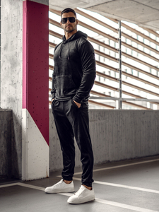 Trening negru velur cu glugă Bolf 8C1171A