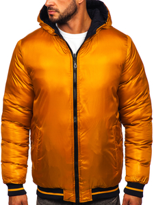 Geacă de iarnă cu două fețe bleumarin-camel matlasată Bolf 7417