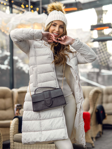 Jachetă de iarnă lungă matlasată bej pentru femei cu glugă Bolf MB0276A