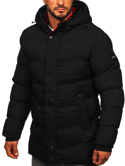 Geacă de iarnă parka matlasată neagră Bolf 7330 