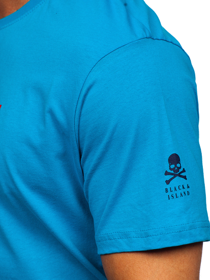 Tricou din bumbac turcoaz cu imprimeu Bolf 14784