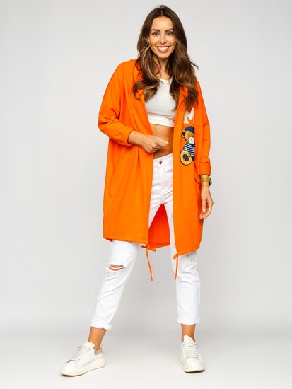 Hanorac portocaliu lung cu glugă și fermoar dame Bolf 81716