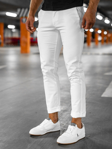 Pantaloni chinos albi bărbați Bolf 1146