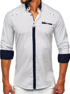 Cămașă elegantă cu mâneca lungă albă Bolf 19603