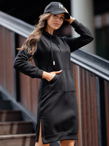 Rochie sport cu glugă neagră Bolf 523