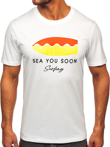 Tricou bărbătesc din bumbac alb cu imprimeu Bolf MPO3457