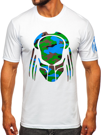 Maiou alb bărbătesc din bumbac cu imprimeu simplu Bolf 1205