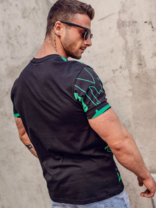 Tricou negru bărbătesc din bumbac cu imprimeu Bolf KS1972A